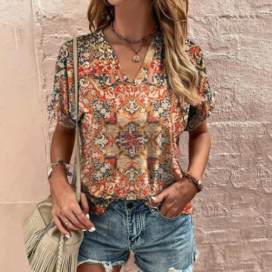 Casual Short Sleeve Pattern Print Loose Fashion Comfortable T-shirt