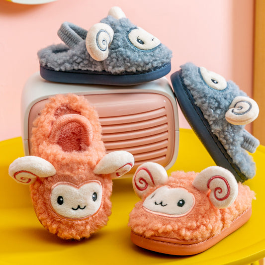Children Home Slippers Winter Cartoon Sheep Boys Girls