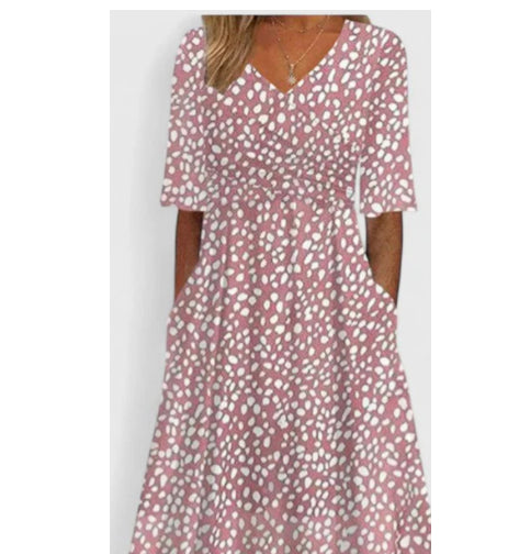 Printed European And American Style Summer Casual Loose Long-Sleeve Dress