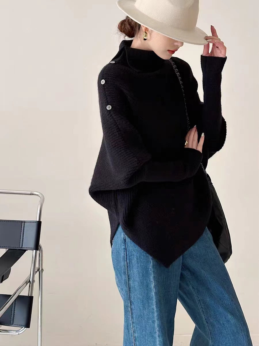 Irregular Turtleneck Sweater Women's Top