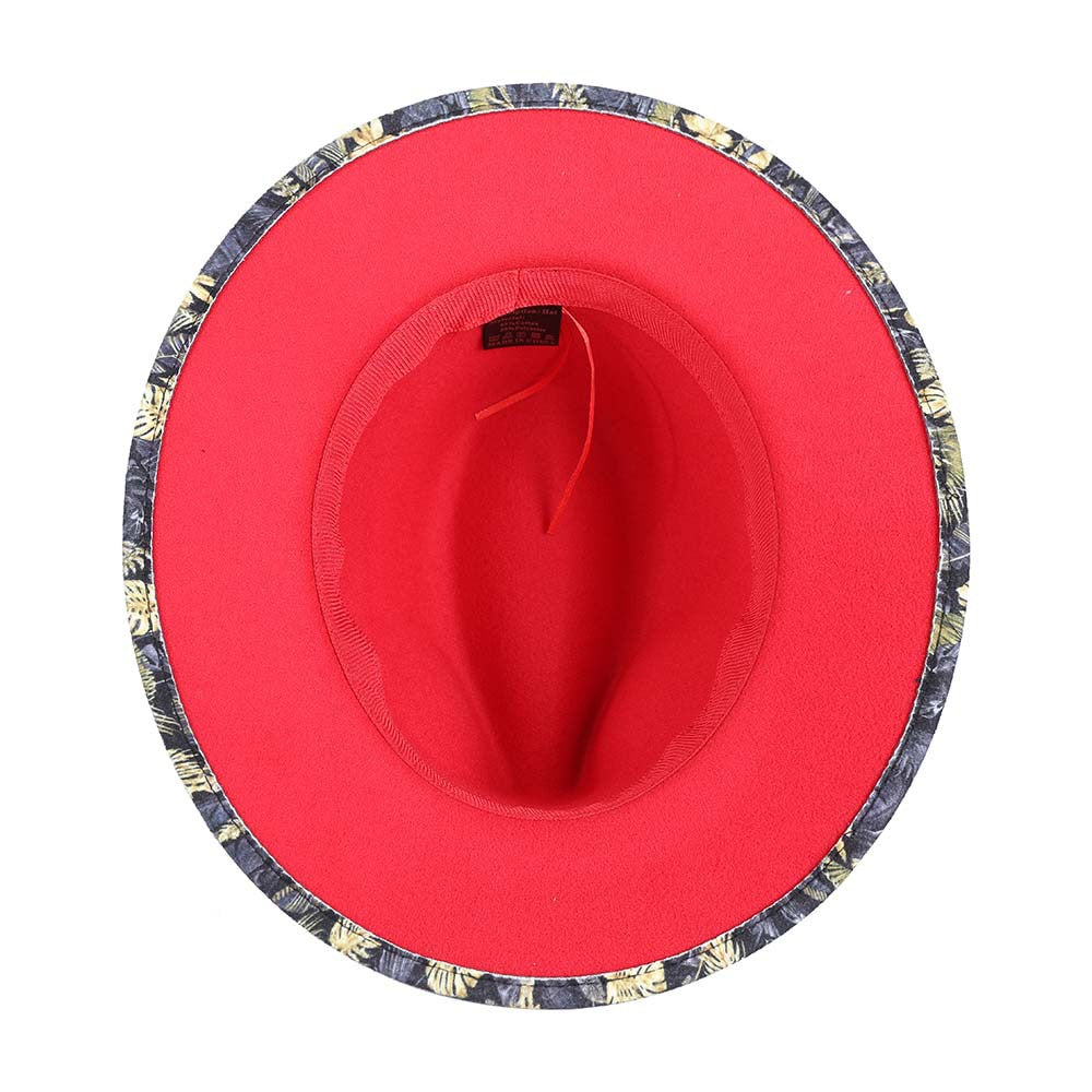 Stylish Leaf-Print Sun-Protective Wide-Brim Gentlemans Hat