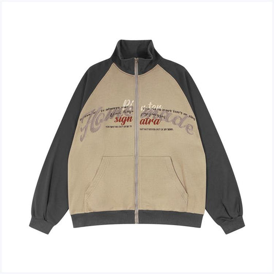 Women's Loose Tiger Embroidered Stand Collar Colorblock Jacket