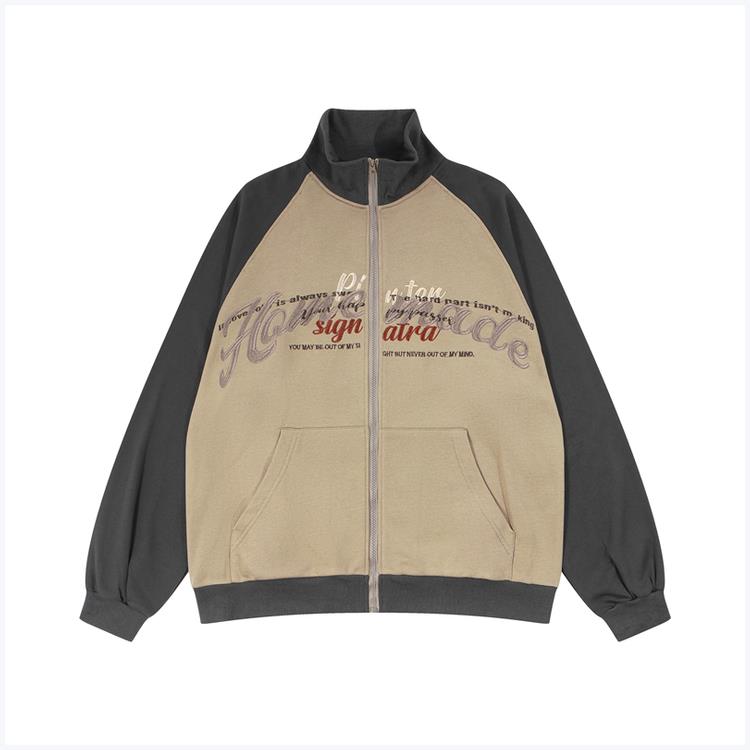 Women's Loose Tiger Embroidered Stand Collar Colorblock Jacket
