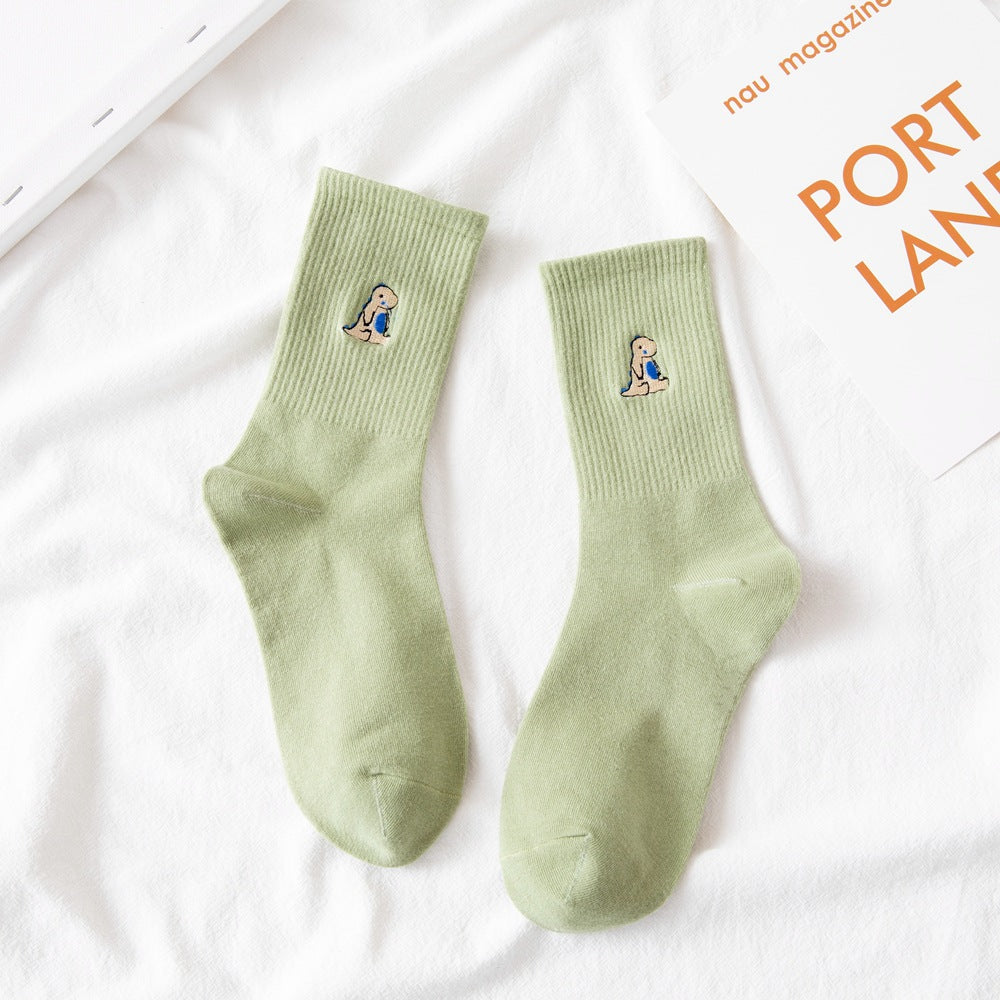 Women's Fashion Cartoon Embroidered Mid Tube Socks
