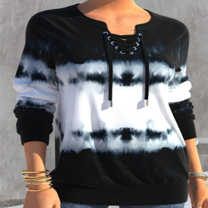 Gradient Printing Fashion Loose-fitting Long Sleeves Sweater