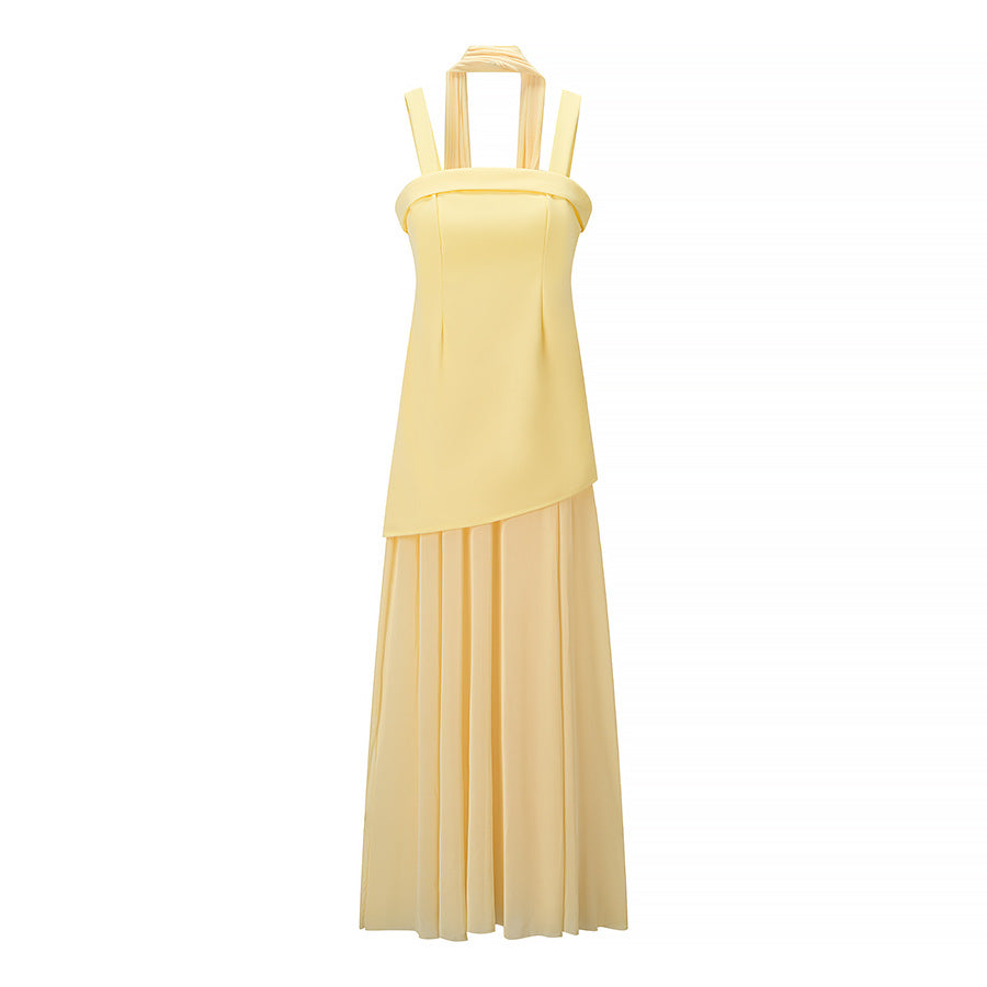 French Romantic Resort-Style Sexy Backless Flowy Strap Detail High-Slit Maxi Dress
