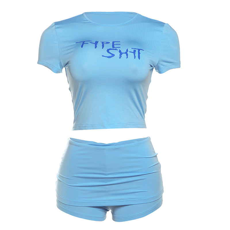 Womens Midriff-Baring Top And Hip-Hugging Shorts Two-Piece Set