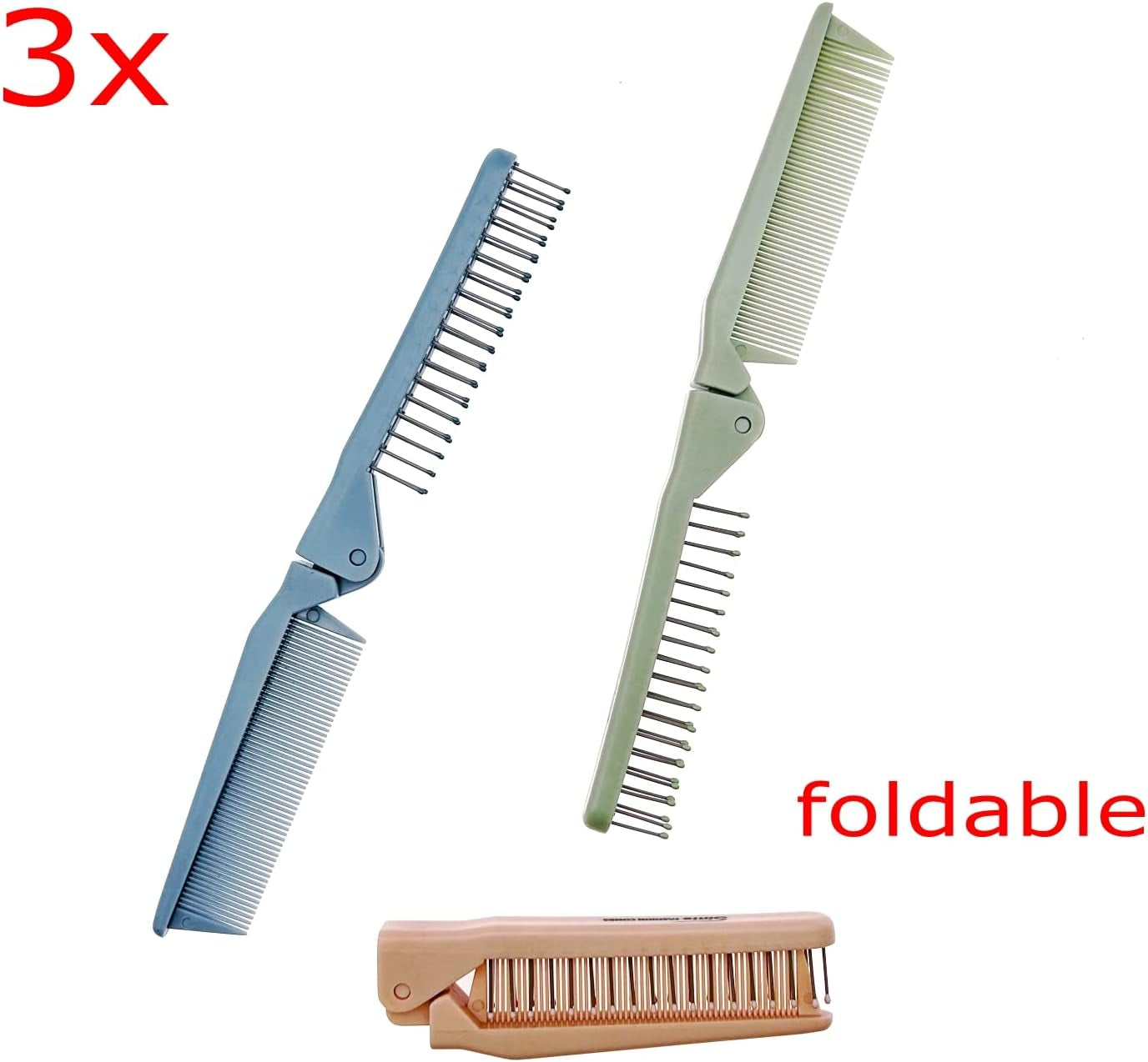 3 X Cepillo De Plegable Peine, Cepillo De Pelo Viaje De Bolsillo Para Mujeres Y Niñas, Cepillo De Cabeza De Masaje Y Peine De Dientes Finos