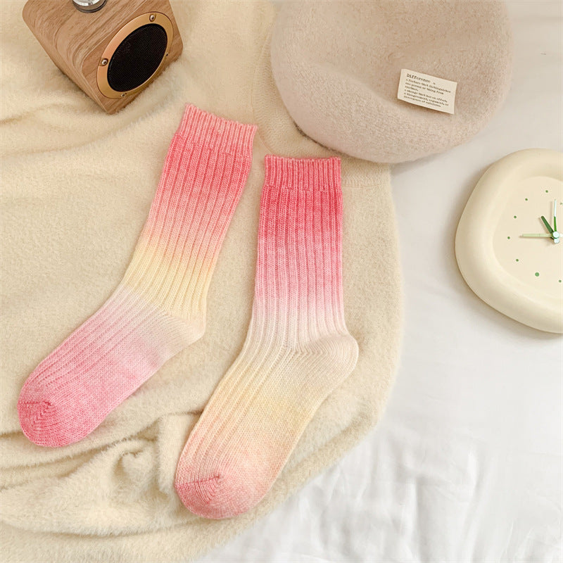 Gradient Color Women's Socks Mid-calf Warm-keeping Socks