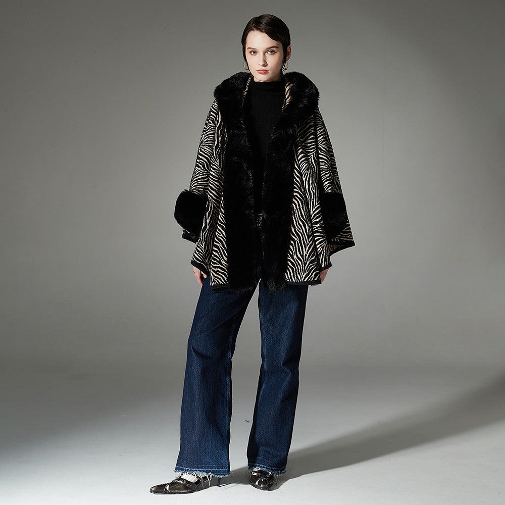Pattern Hooded Shawl Cape All-match Western Style