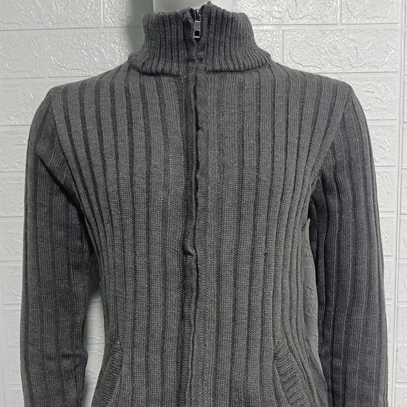 Men's Solid Color Half Turtleneck Long Sleeve Zipper Slim Sweater