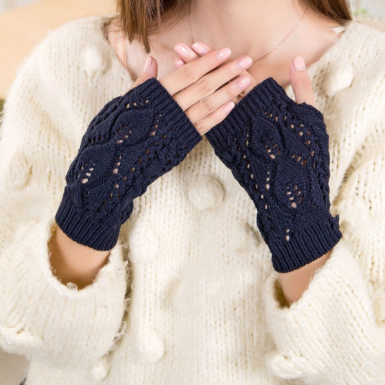 Wool Knit Half Finger Typing Warm Cutout Gloves