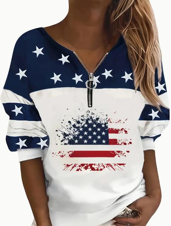 Trendy Afslappet Flag-Sweatshirt Med Halv Lynlås