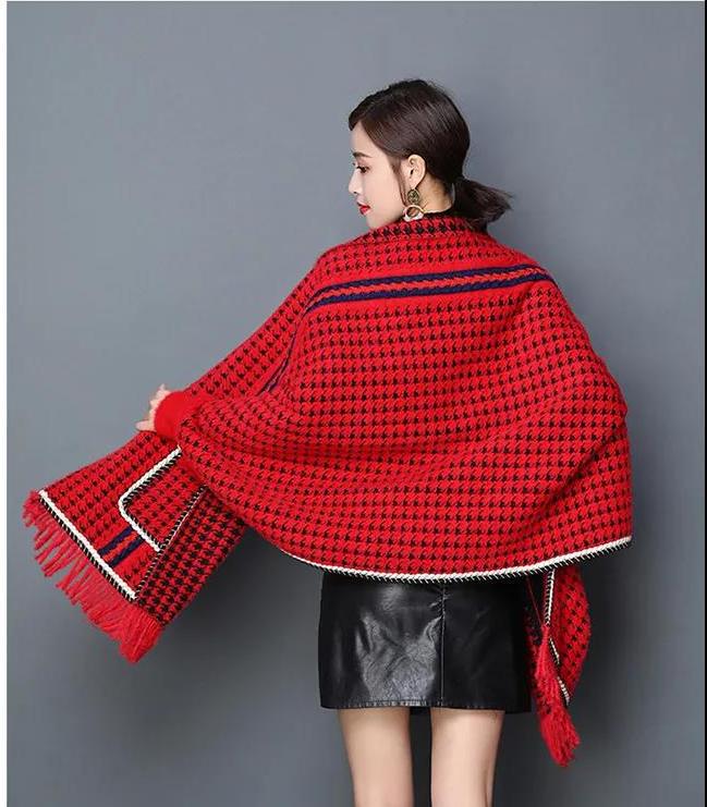 Houndstooth Shawl Women's Outer Wear Autumn And Winter Thickened