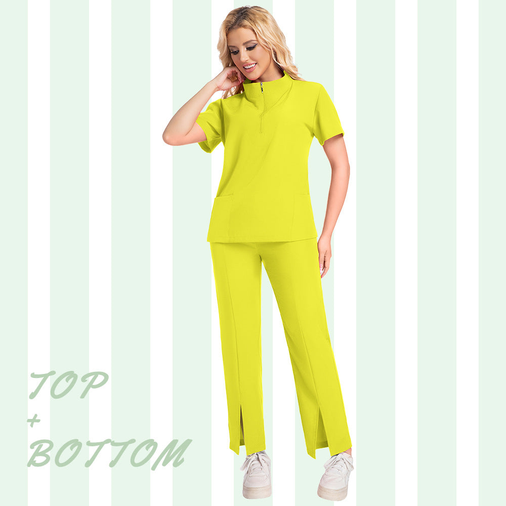 New Summer Casual Stand Up Collar Zipper Short Sleeved Surgical Gown