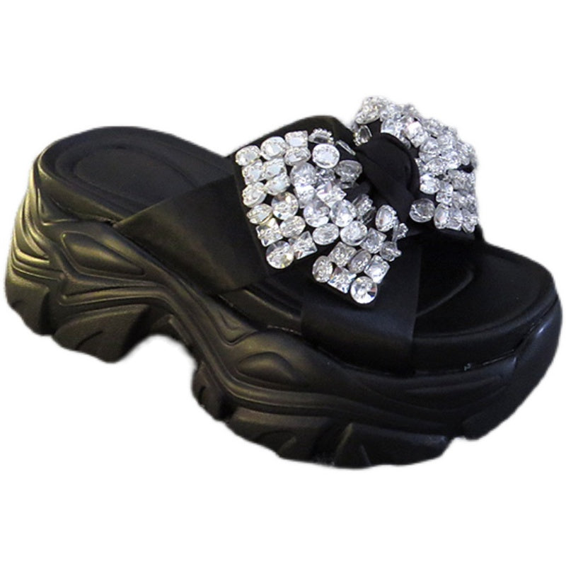 Women's Rhinestone Bow Platform Slip-on Sandals