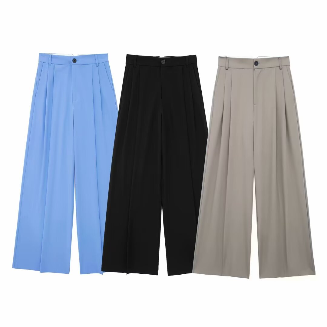 Solid Color Street Fashion Loose Casual Draping Wide-leg Pleated Trousers