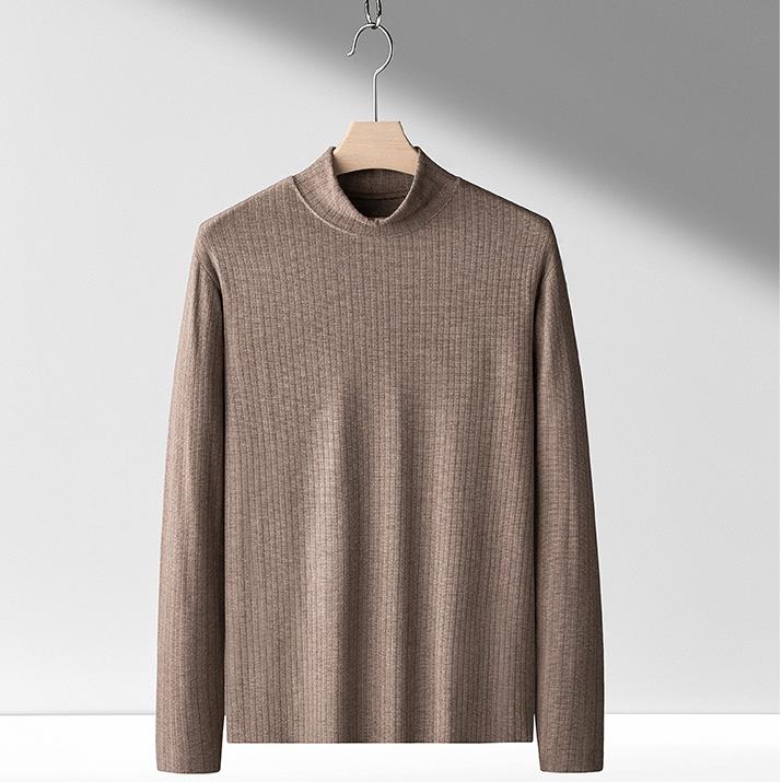 Autumn Winter Knitted Semi-high Collar Pullovers Casual Male Sleeved Solid Sweater