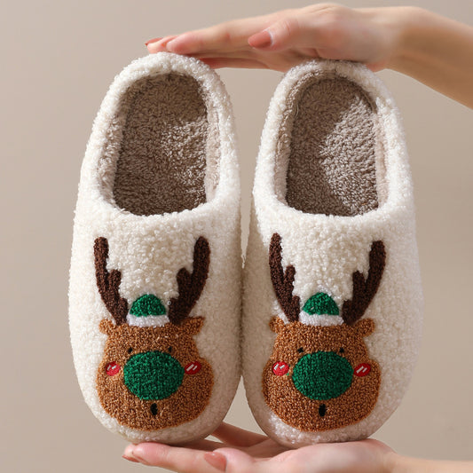 Julesko vinter hjemmesko elg bløde hyggelige soveværelses tøfler slip-on hjemmesko