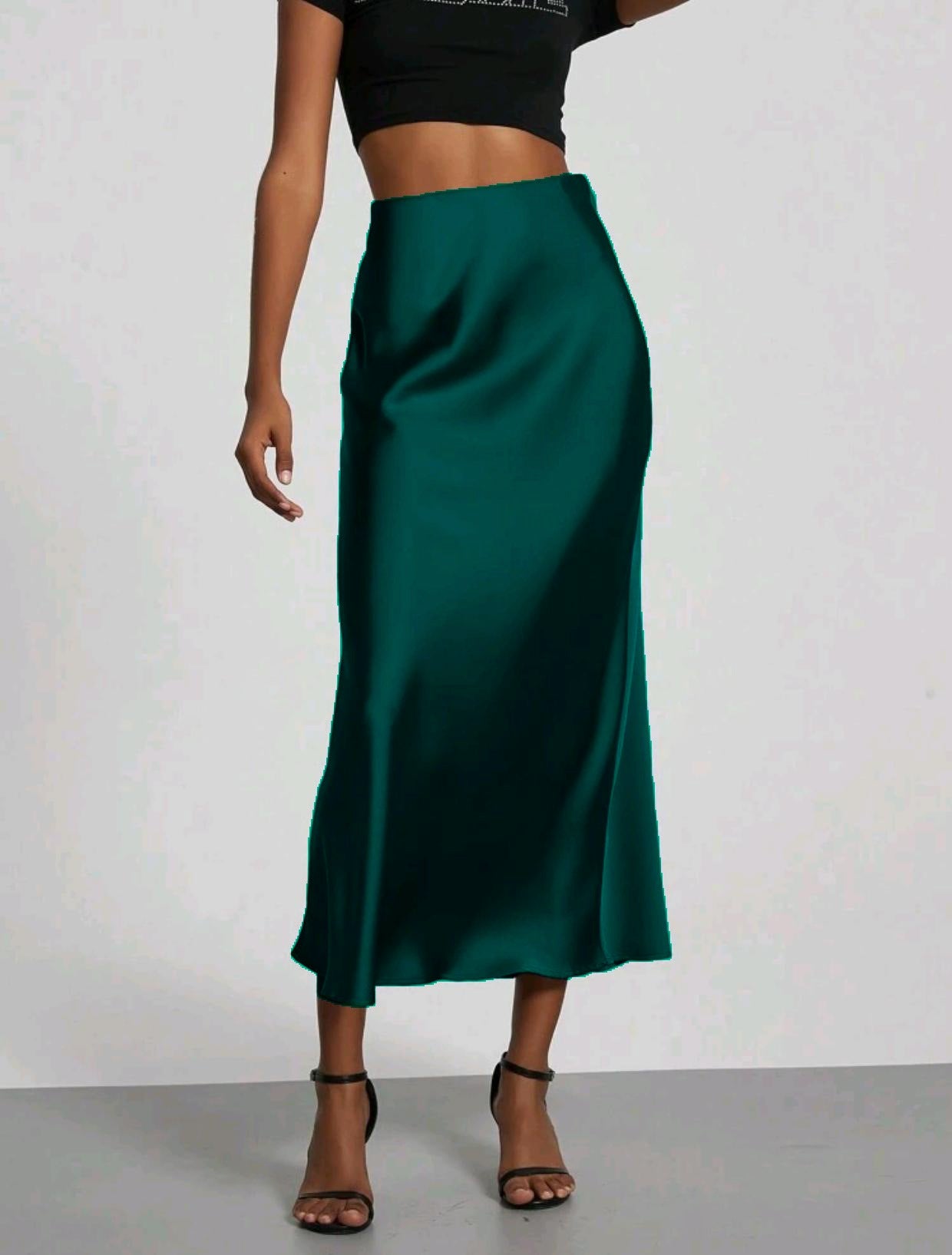 Dame Slim Fit Satin Nederdel Mode Smart Ensfarvet Lang Nederdel