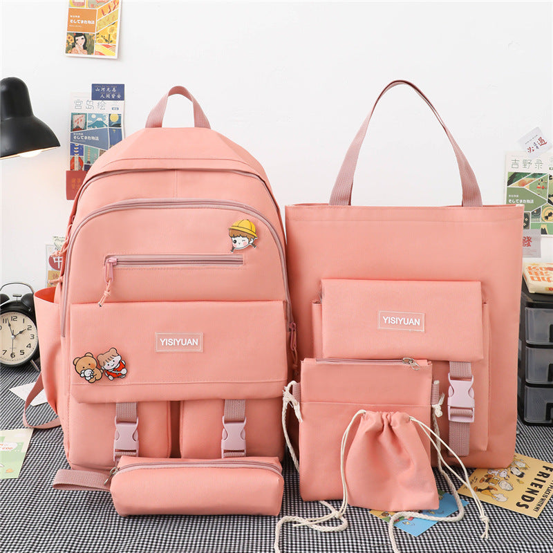 High Capacity Nylon Backpack For Middle School Students, Five Piece Set