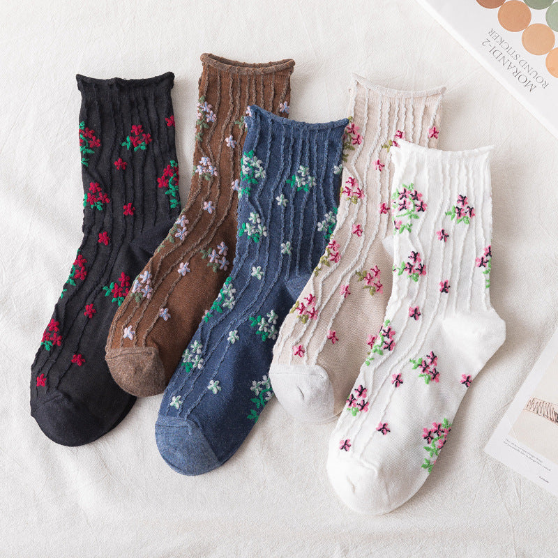 Curled Small Floral Cotton Socks For Pregnant Women Middle Aged And Elderly