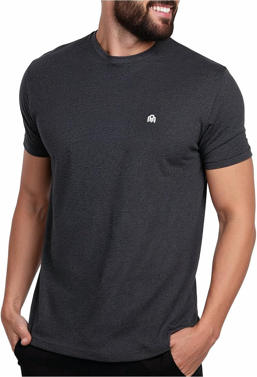 Mens T Shirt with Logo - Short Sleeve Crew Neck Soft Fitted Tees S - 4XL Fresh Classic Basic Tshirts