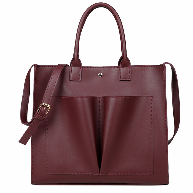 Large Capacity PU Solid Color Shoulder Women's Messenger Tote Bag