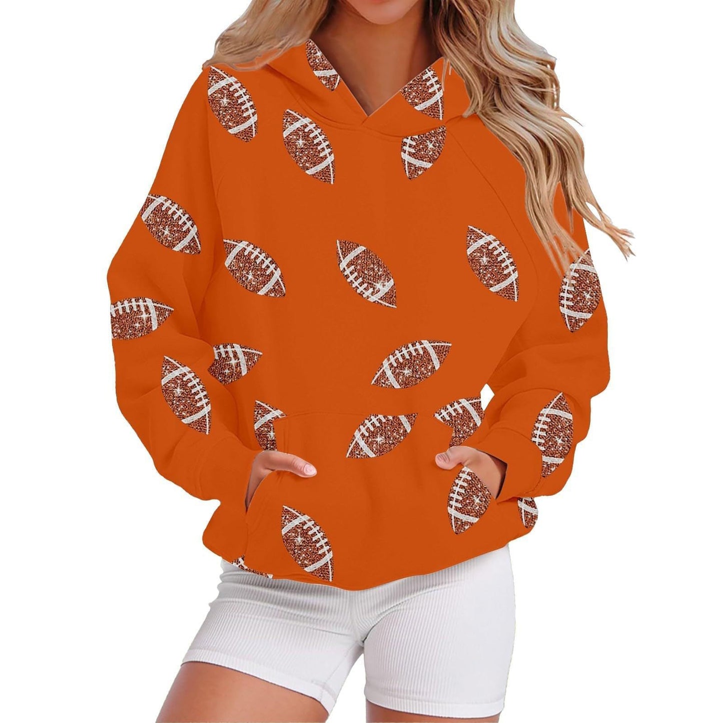 Hooded Sweatshirt With Baseball Elements Digital Design