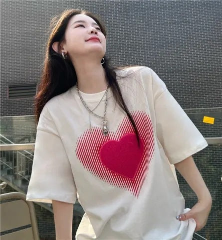 Womens Loose Korean-style Mid-length Short-sleeve Top