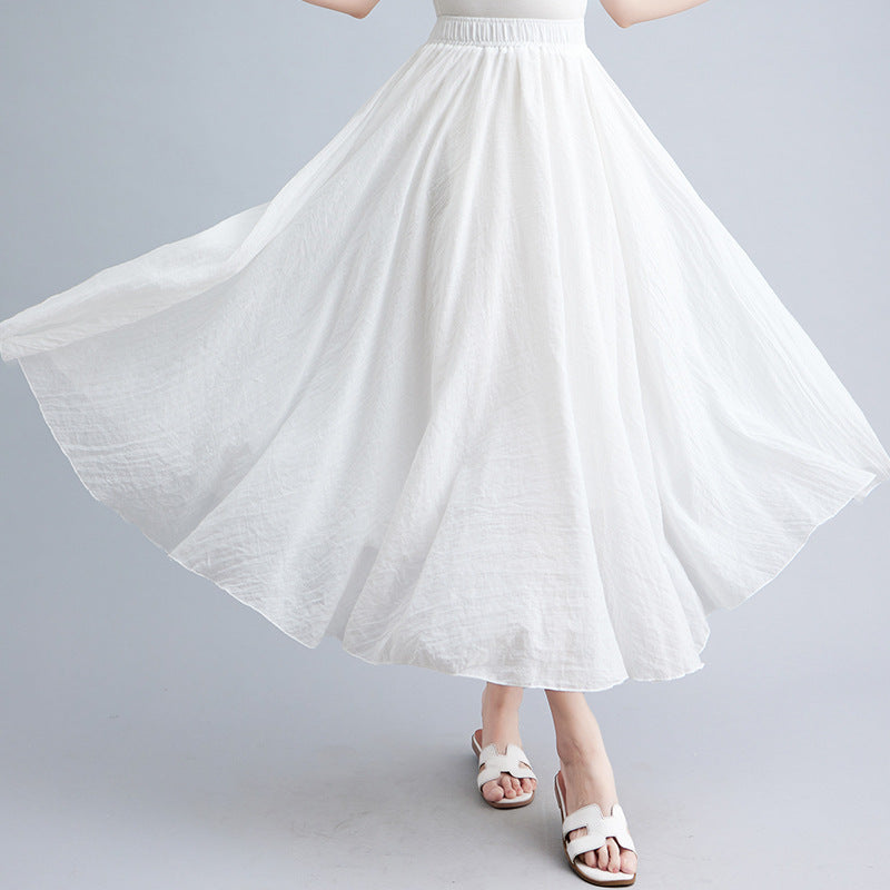 Women's Artistic Cotton And Linen Big Hem Skirt