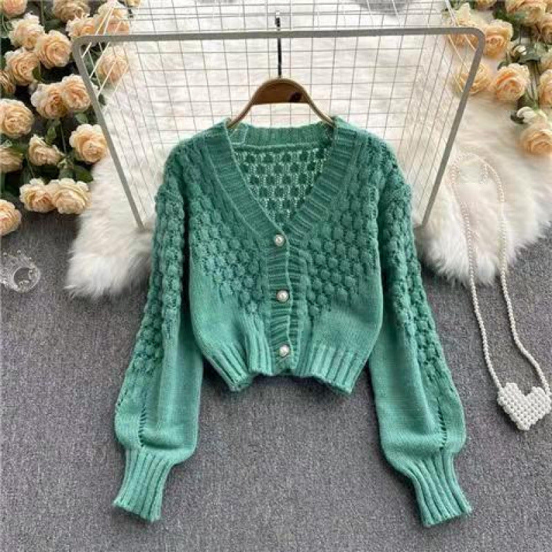Knitted Cardigan  Sweater Coat Women's V-neck Design Sense