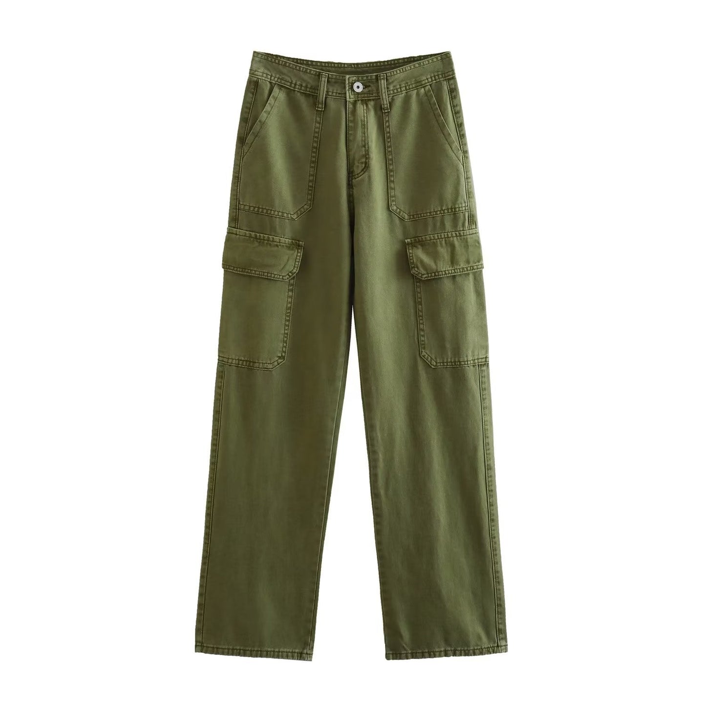Women's Straight Solid Color Pocket Loose Casual Pants