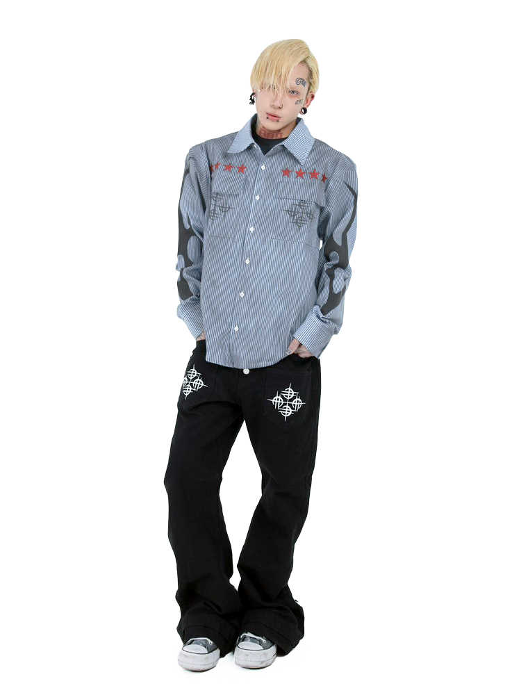 Leisure Washed-out Dirty Blue Striped Shirt