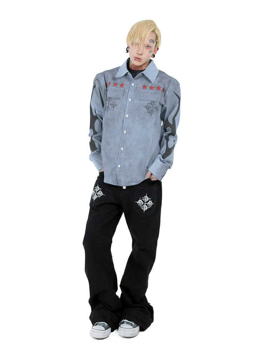 Leisure Washed-out Dirty Blue Striped Shirt