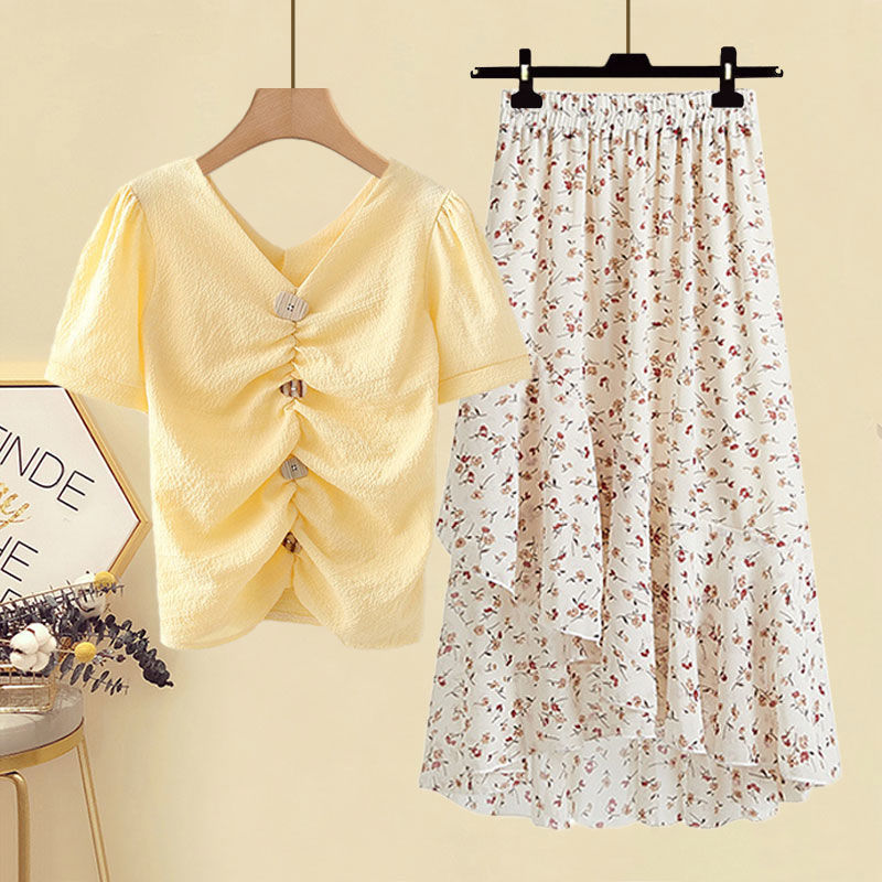 Chic Chiffon T-shirt And High-waisted Skirt Two-piece Set