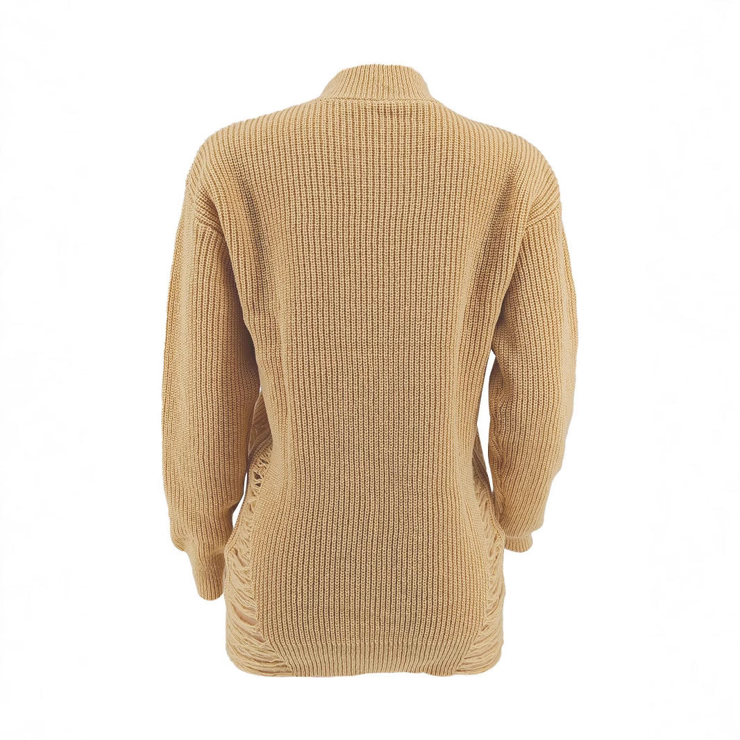 Moderigtig sexet lang pullover-sweater med udskæringer og slim pasform