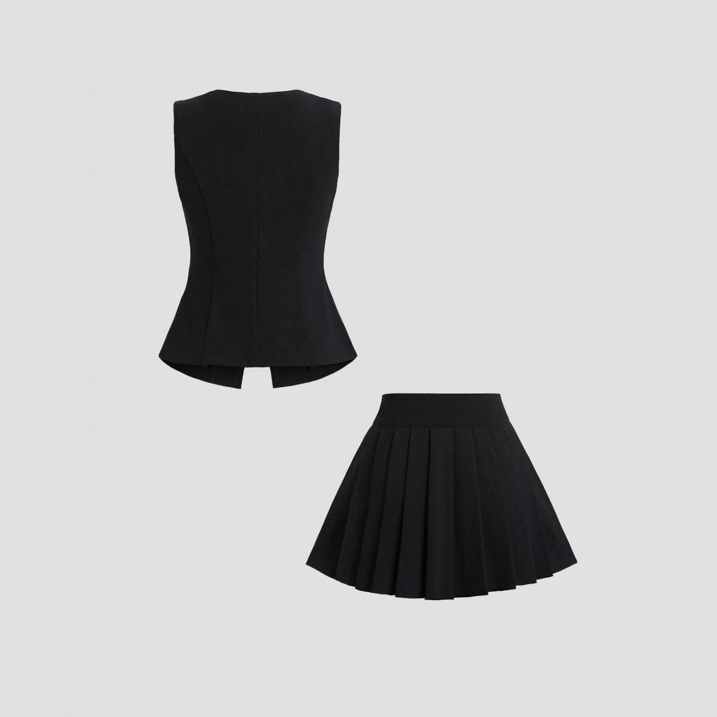 Solid Color Skirt Outfit High-grade Sleeveless Two-piece Vest Set