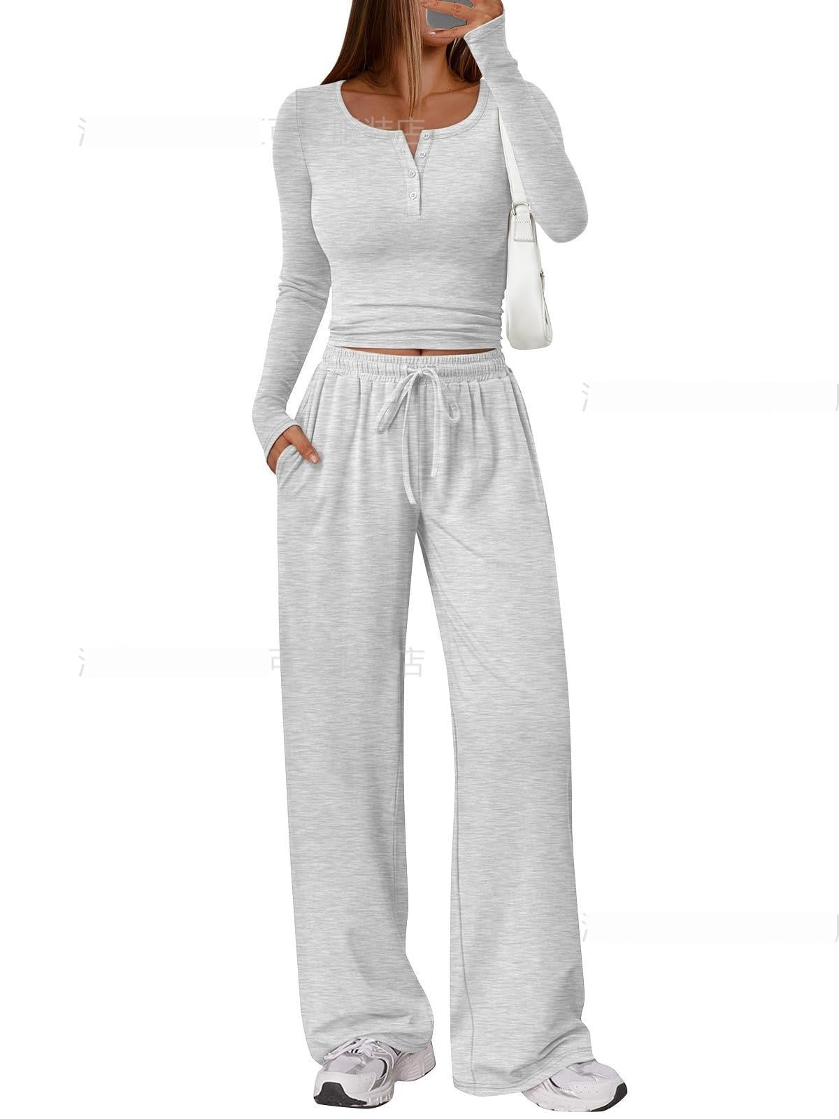 Comfortable Casual Long-sleeve Wide-leg Pants Set For Sports