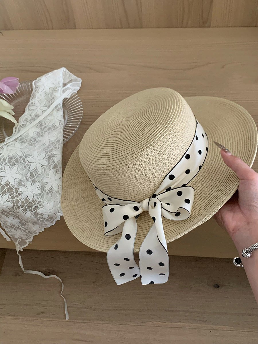 French Sweet Polka Dot Tie Ribbon Sun Hat