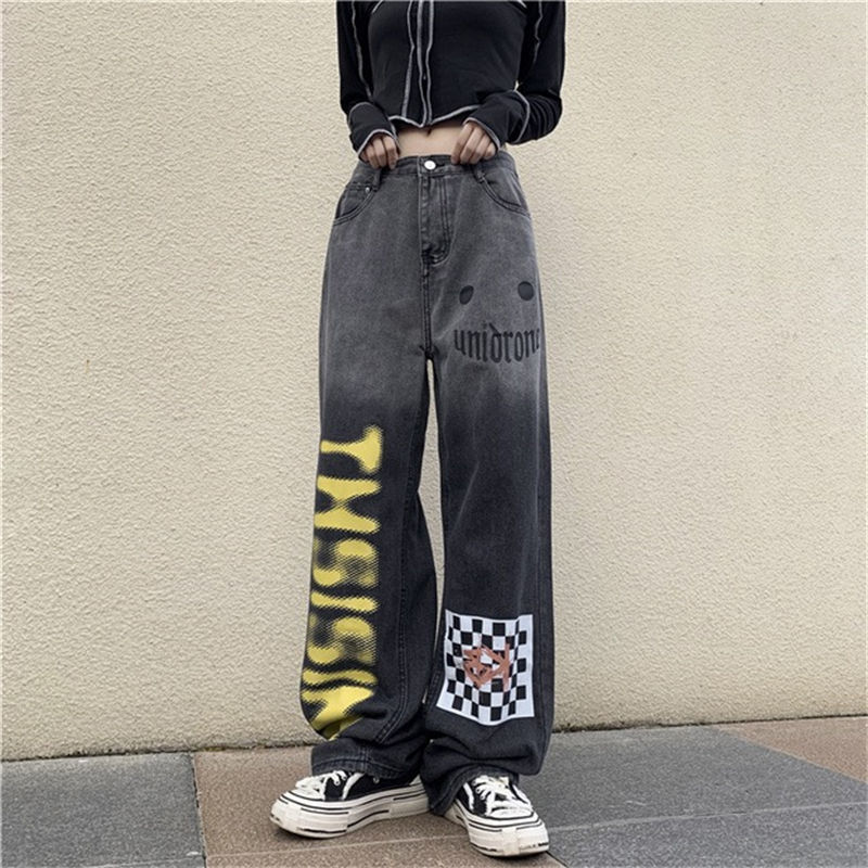 Trendy Harajuku Gradient Jeans med lige, brede ben til kvinder