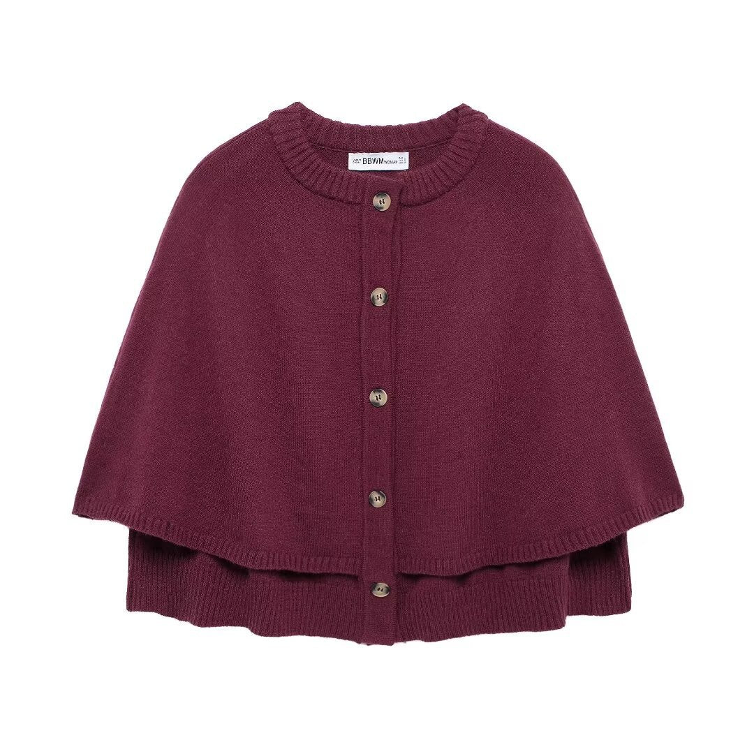 Round Neck Loose Slimming Solid Color Knitted Shawl