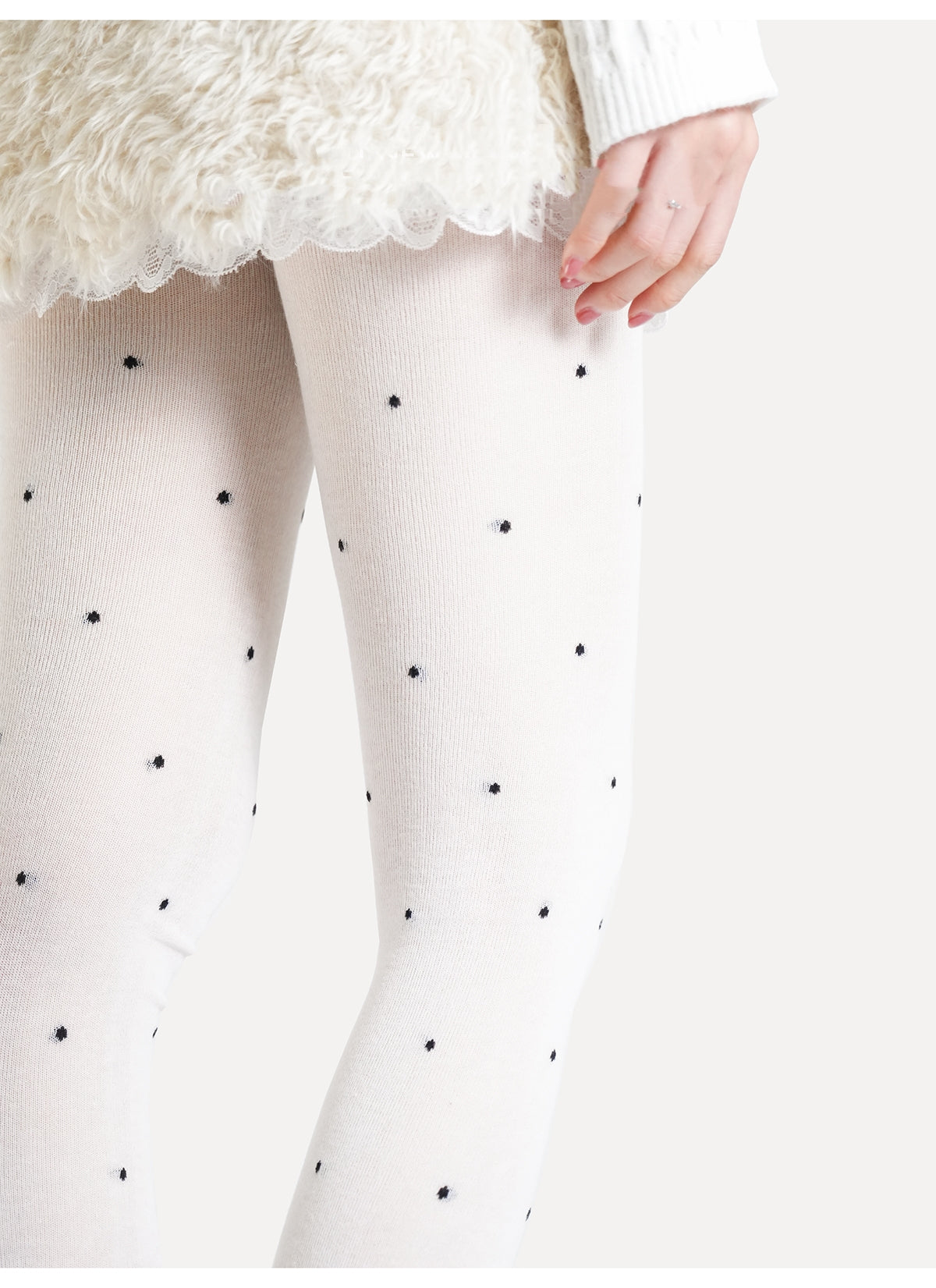 Cotton Slightly Transparent Gray Polka Dot Pantyhose