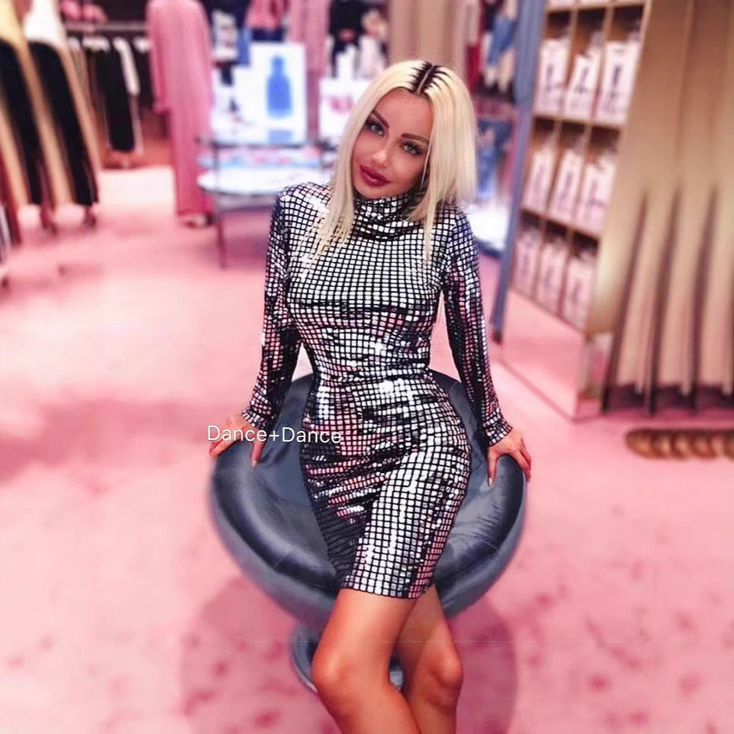 Sequined Long Sleeve Bodycon Formal Dress