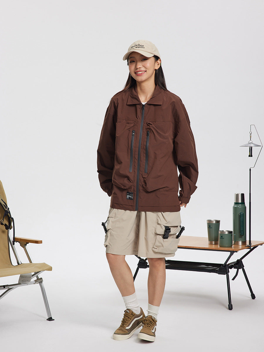 Men's And Women's Fashion Polo Collar Retro Outdoor Jacket