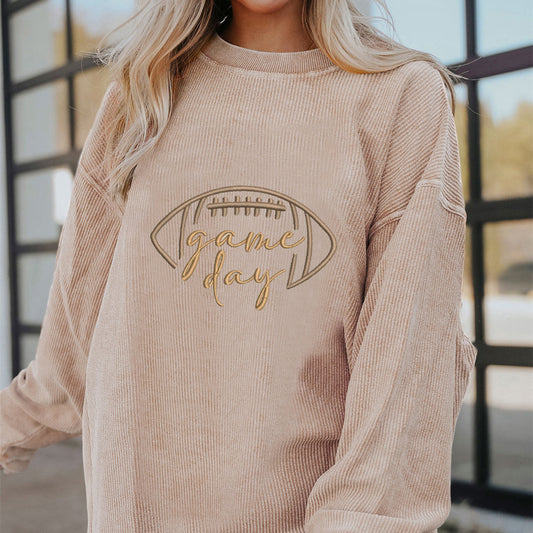 Røggrå Snoet Ribstrikket Struktur Game Day Rugby Broderet Baggy Sweatshirt