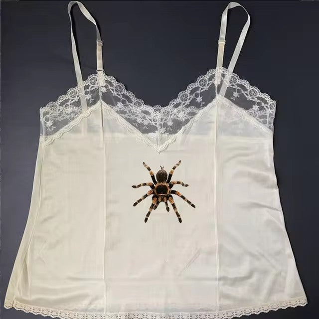 Cute Spider Print Pattern Lace White Lace American Style
