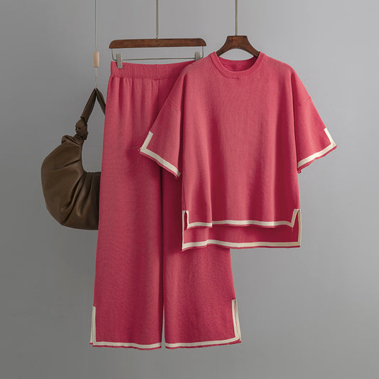 Short-sleeved Sweater Wide-leg Pants Suit