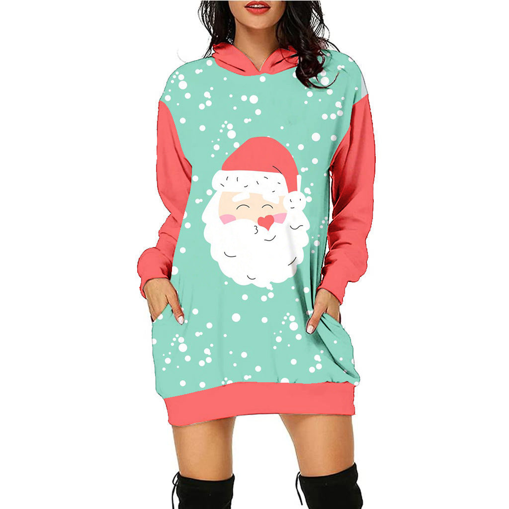 Women's Fashion Casual Printing Christmas Holiday Party Sweater Dress