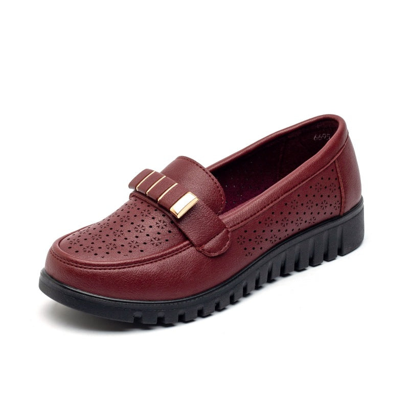 Women's Summer Hole Ventilation Soft-soled Leather Shoes